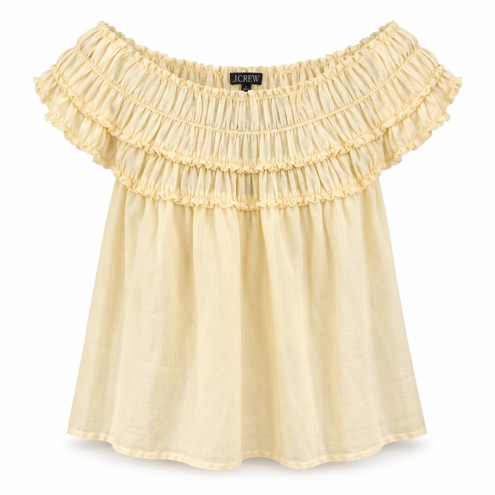 J. CREW Sz S Butter Yellow Lightweight Rosalie 100% Cotton Voile Cropped Blouse